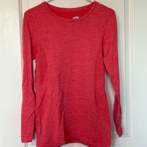 Coral North Face Long Sleeved shirt